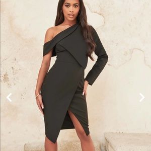 Lavish Alice folded detail wrap midi dress in black